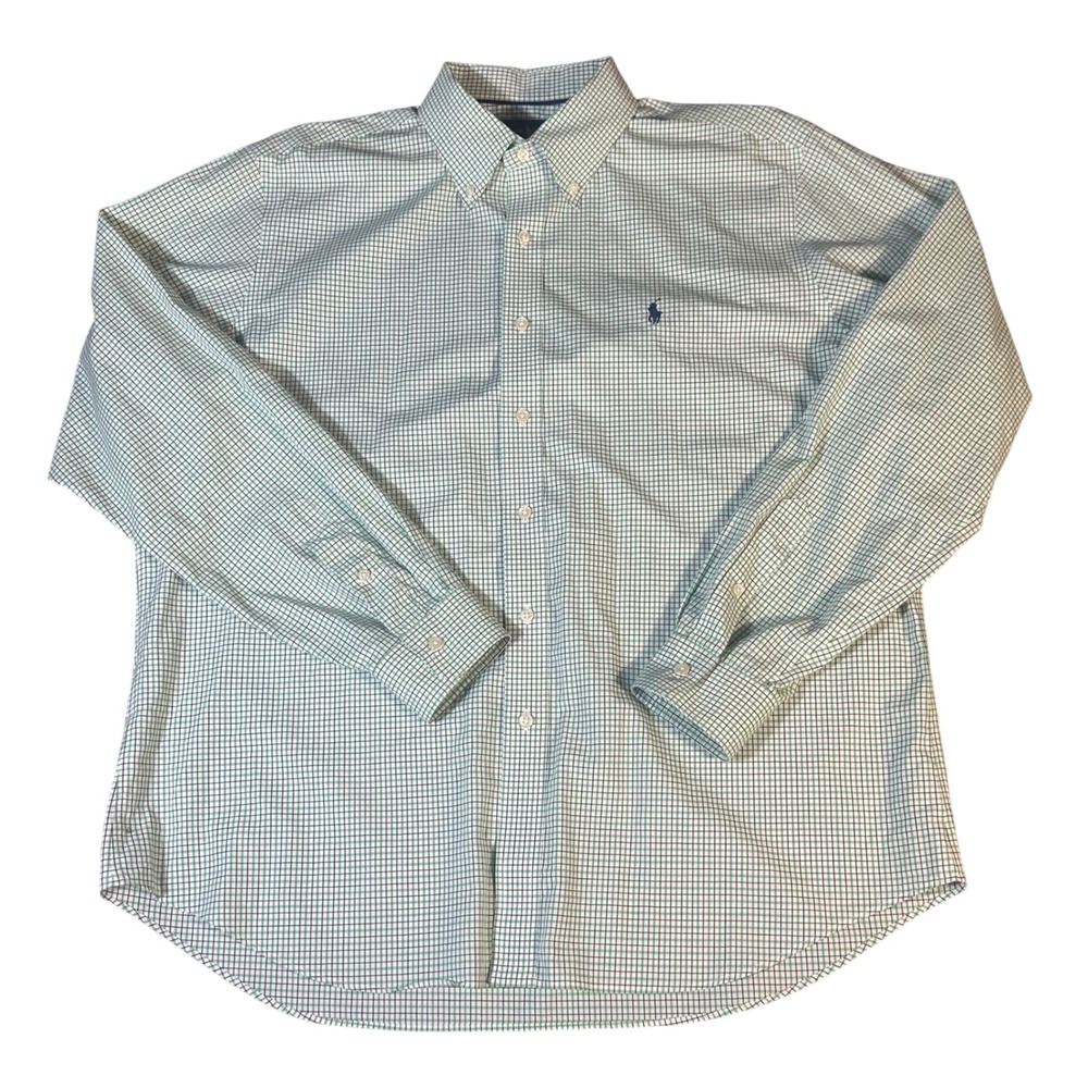 Ralph Lauren Button Down Mens XL Green Blue Check Non-Iron Long Sleeve Shirt